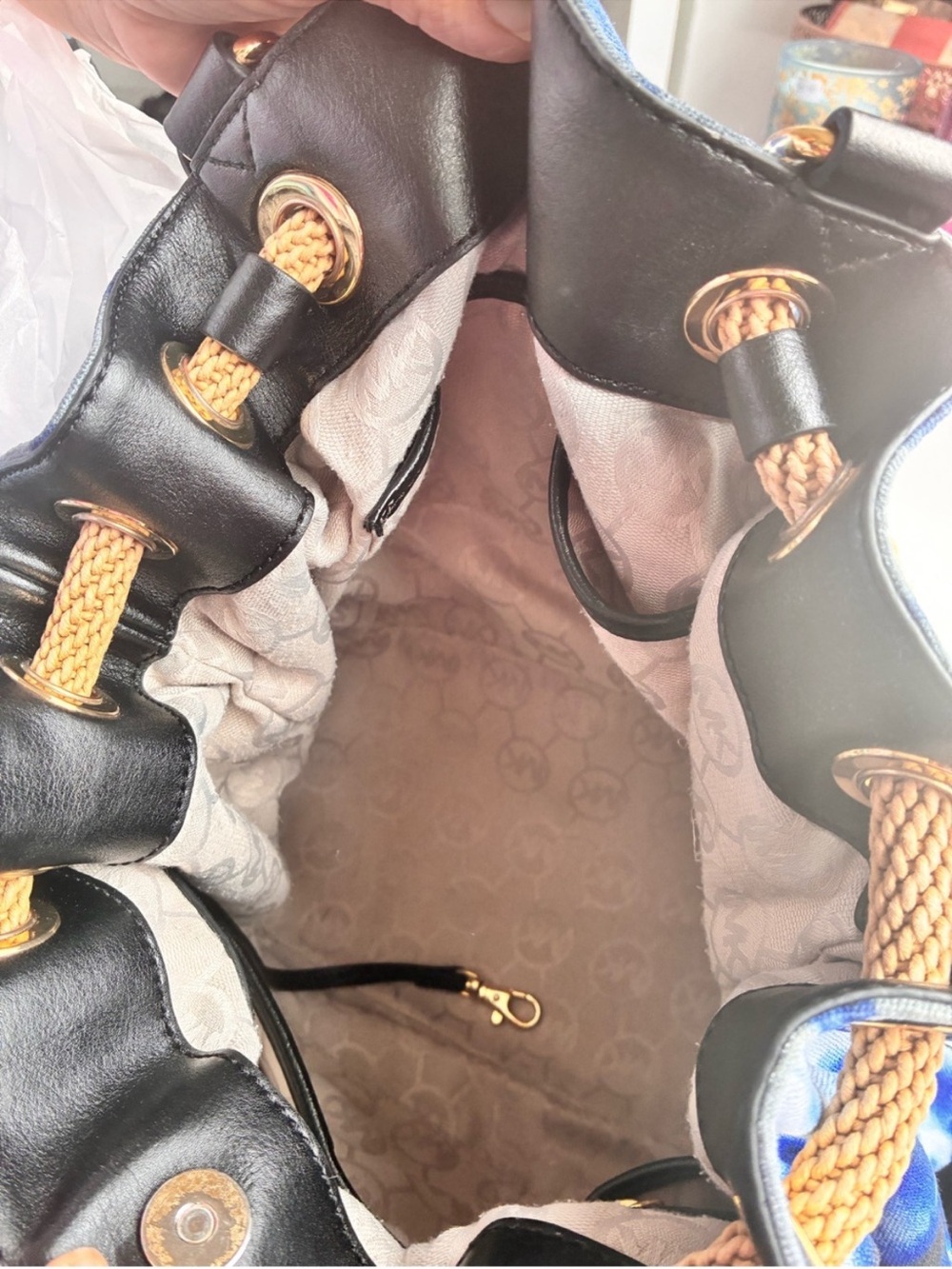 Michael Micheal Kors Blue Tie-Dye Drawstring Tote - Picture 3 of 4